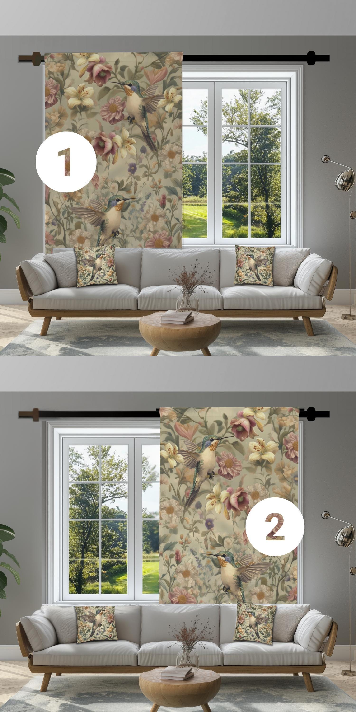 Vintage Style Hummingbird Blackout Curtain Panel: William Morris Inspired  Floral Window Treatment