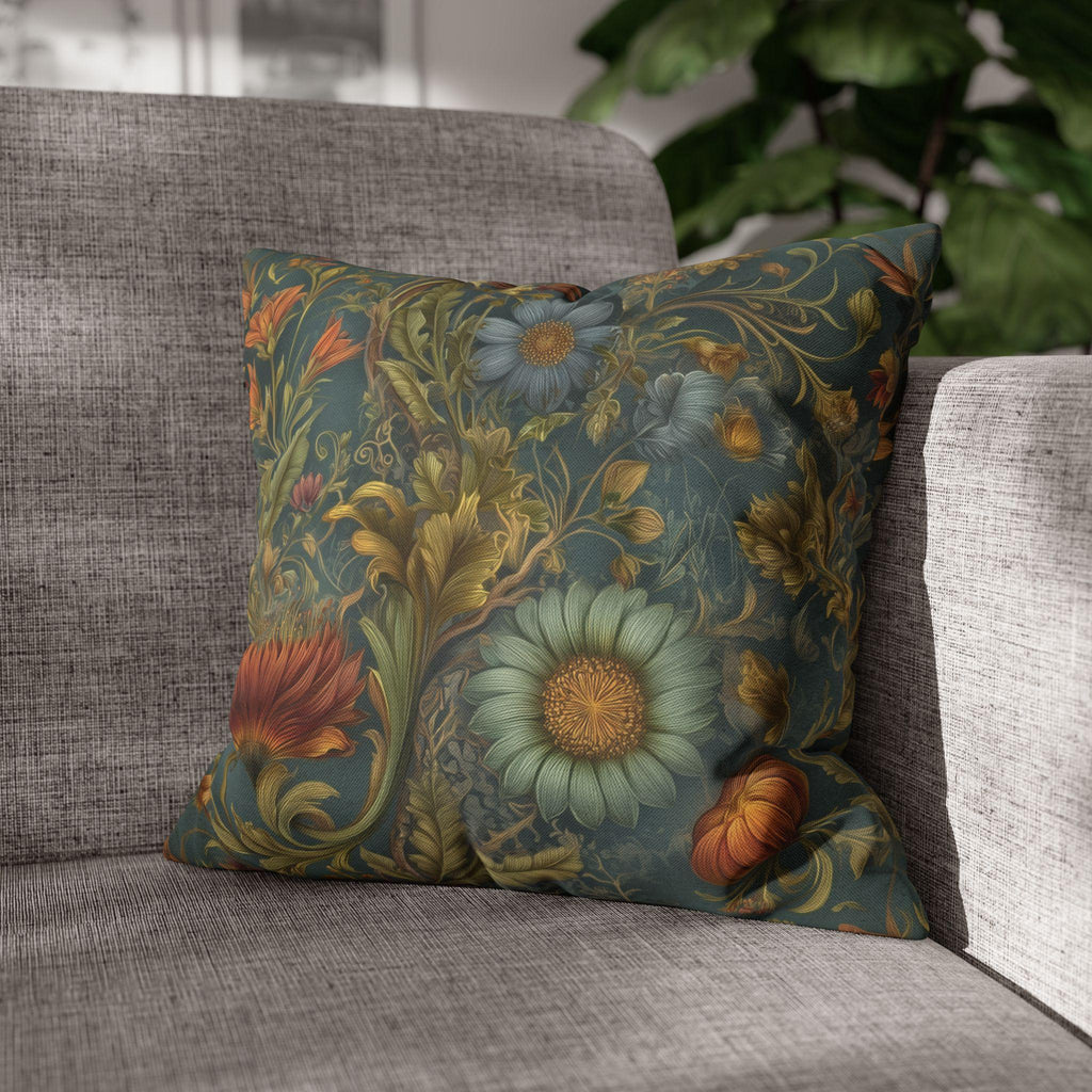 William Morris Inspired Throw Pillow Cover: Moody Teal Botanical Floral