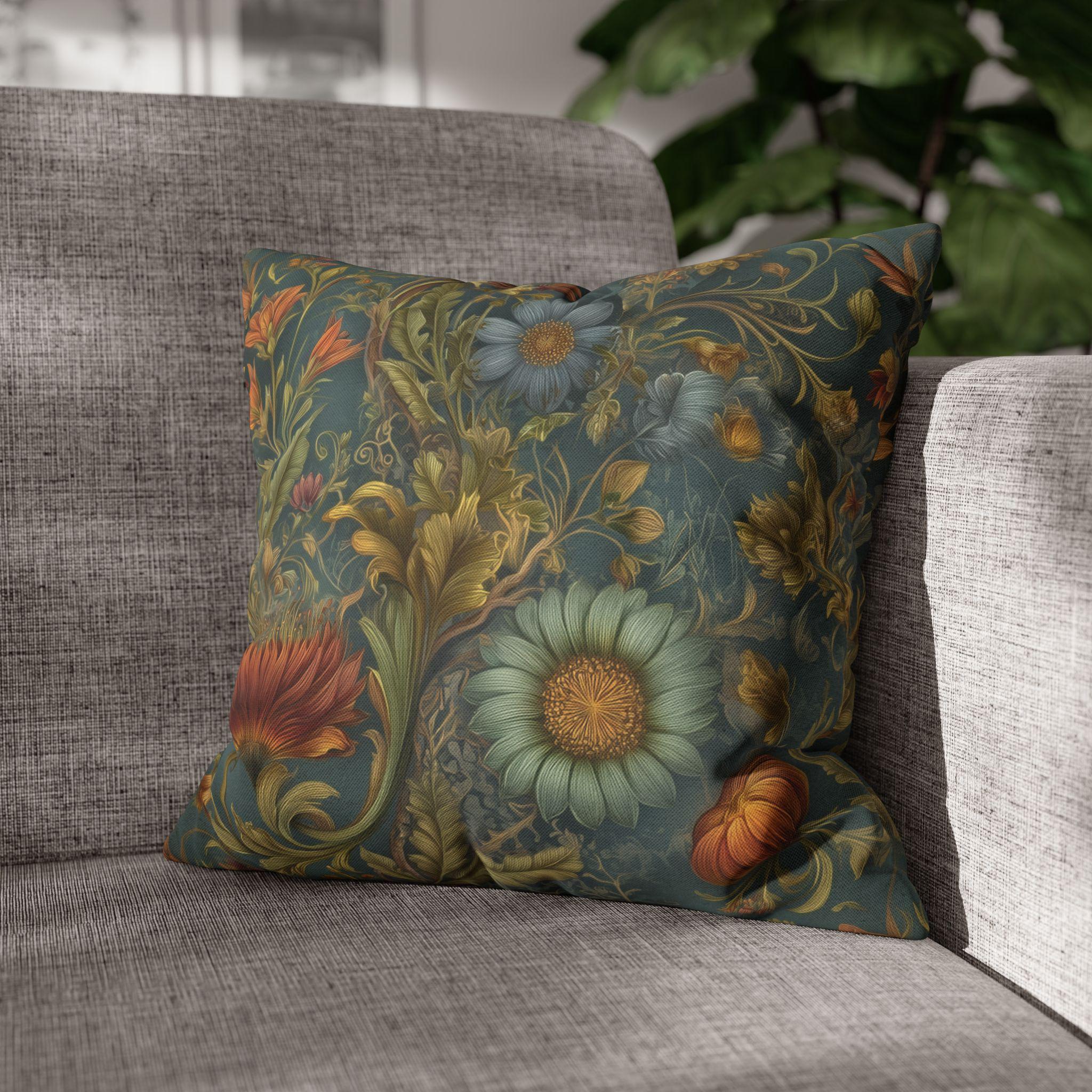 William Morris Inspired Throw Pillow Cover: Moody Teal Botanical Floral