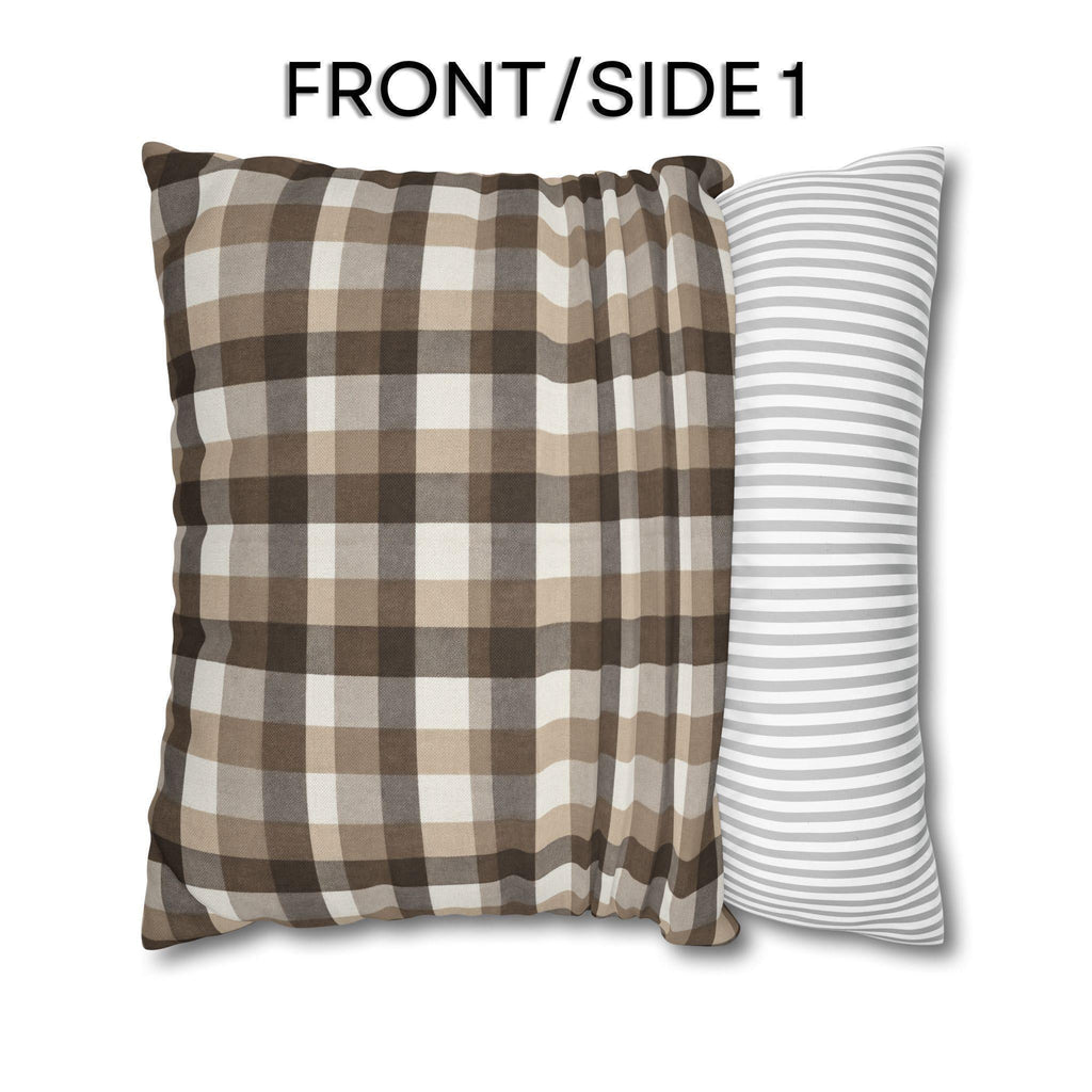 Neutral Brown Gingham Plaid Pillow Cover: Farmhouse Buffalo Check Accent