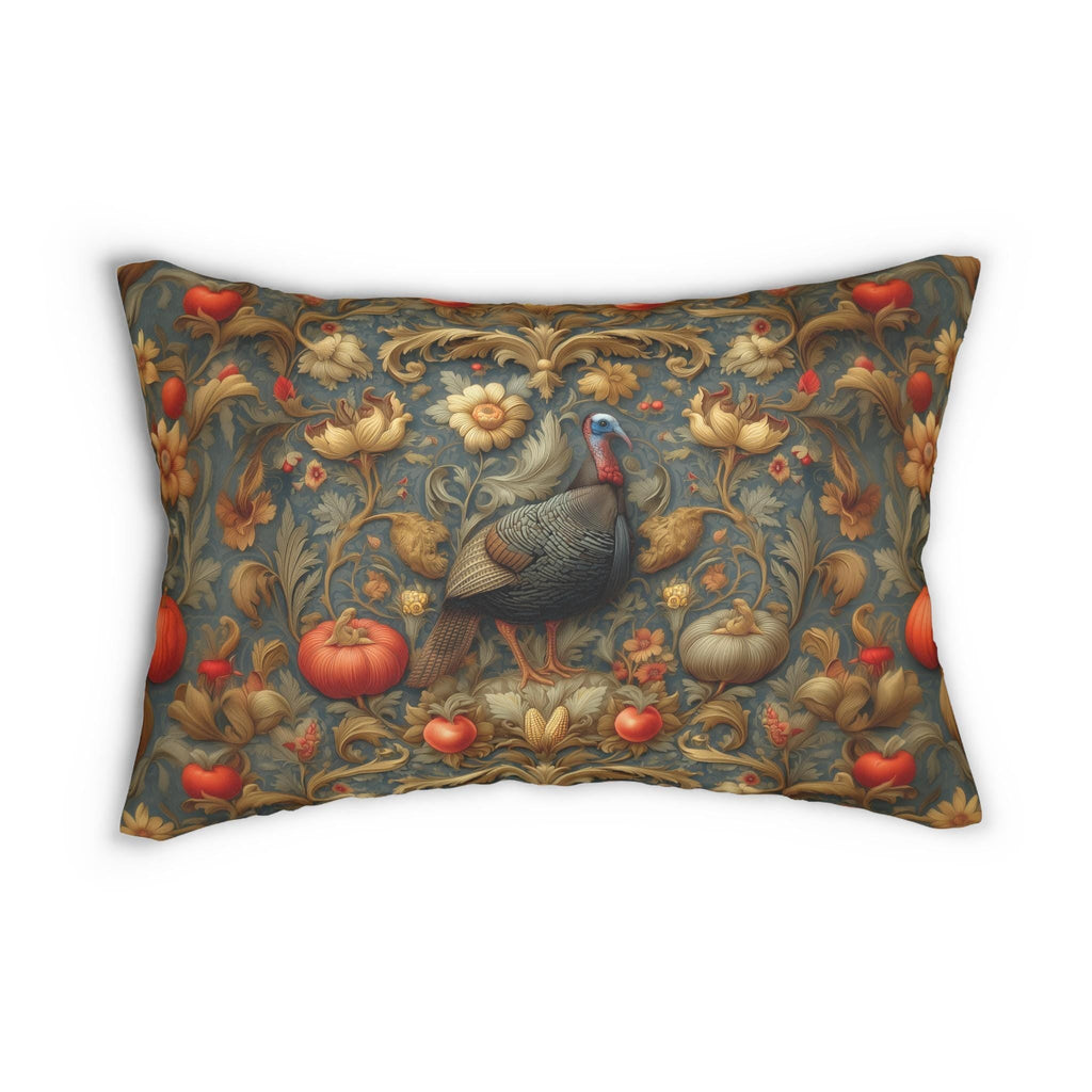William Morris Wild Turkey Tapestry Lumbar Pillow: Autumn Harvest Thanksgiving Decor