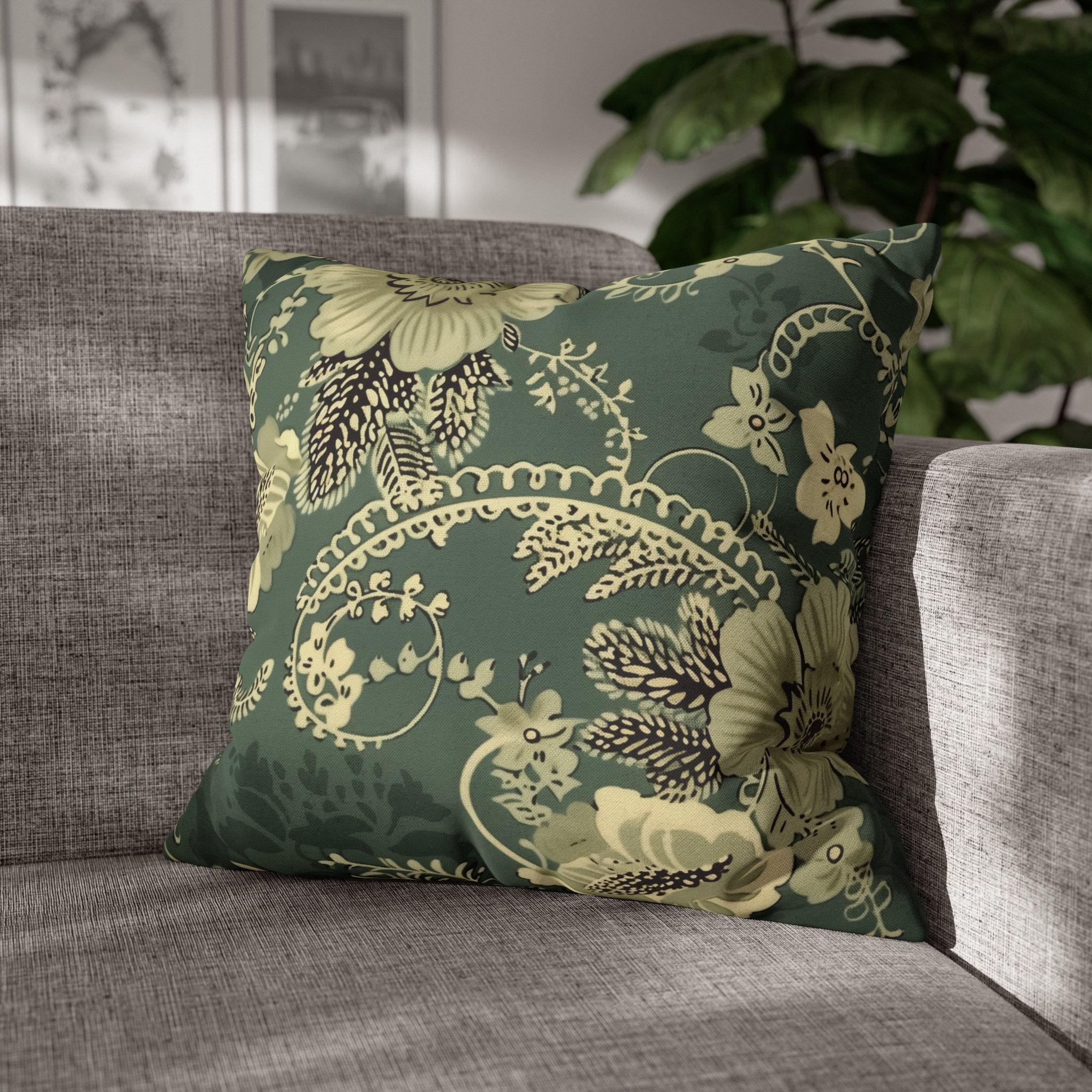 Mineral Green Floral Pillow Cover - French Cottagecore Cushion