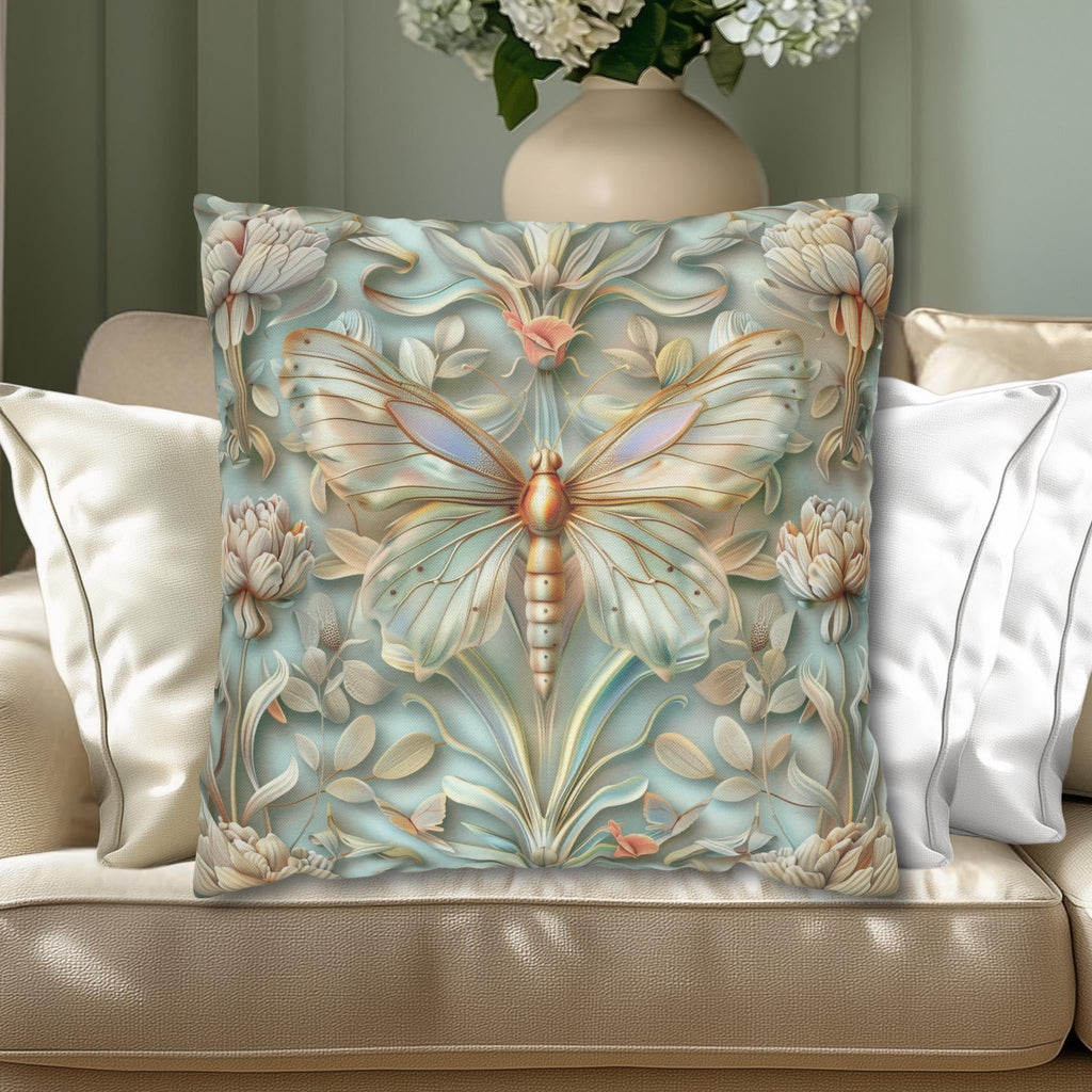 William Morris Butterfly Pillow Cover: Celadon Aqua Pastel Floral Design