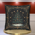 William Morris Christmas Tree Pillow Cover Starry Night Holiday Decor Elegant Gold Botanical Style