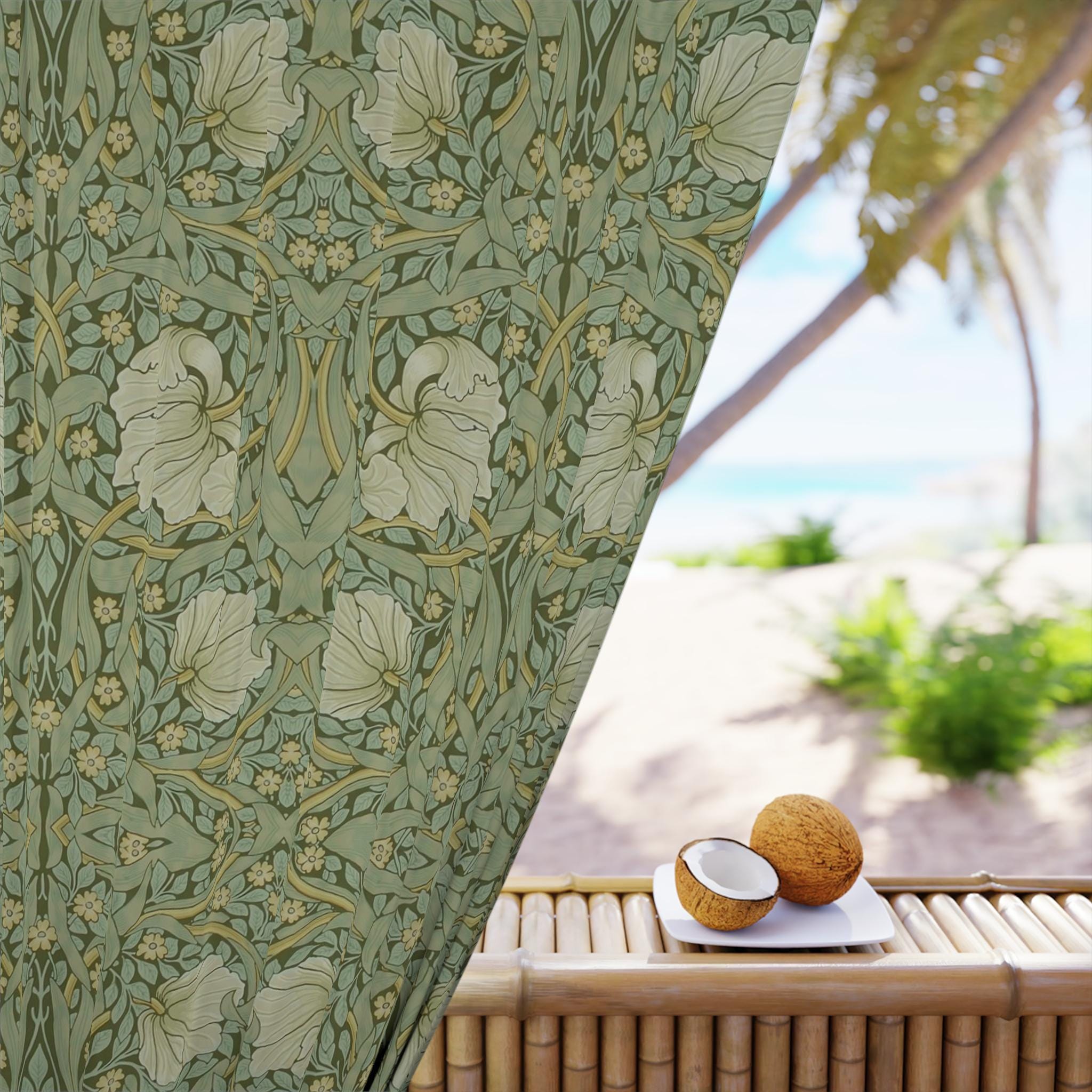 Blackout Curtain Panel: William Morris Pimpernel - Sage Green, Vintage Style
