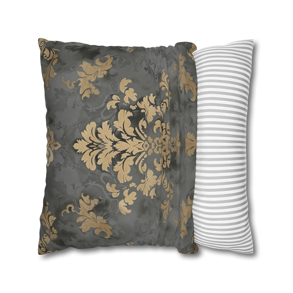 Gold Floral Damask Pillow Cover: Elegant Grey Decor