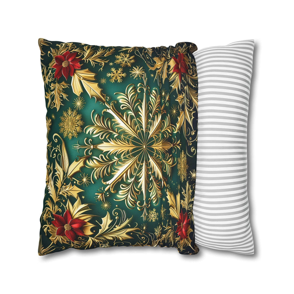 Christmas Snowflake Pillow Cover, Elegant Emerald Green and Gold Design, Luxury Cushion Cover
