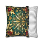 Christmas Snowflake Pillow Cover, Elegant Emerald Green and Gold Design, Luxury Cushion Cover