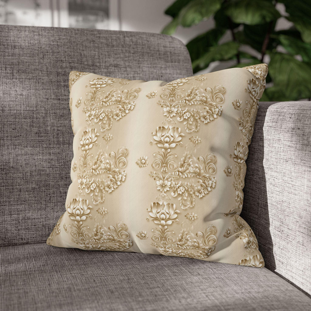 Floral Scrollwork Pillow Cover: Elegant Gold & Beige Euro Sham Sizes