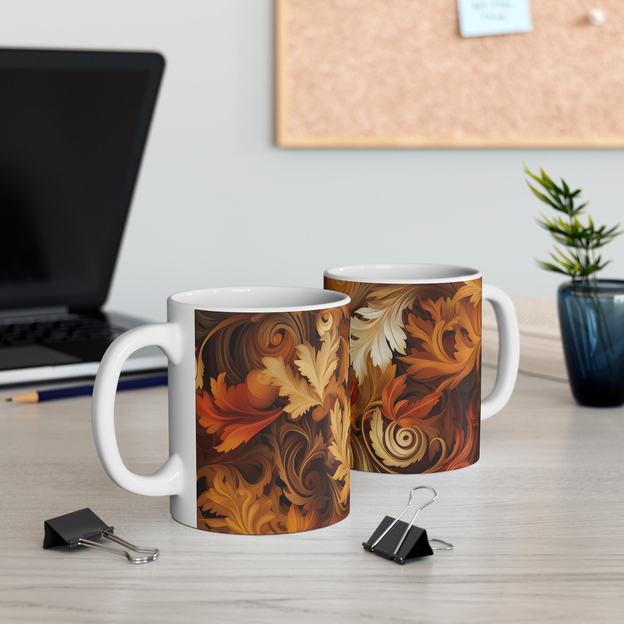 Autumn Leaves Swirling Ceramic Mug, Fall Decor Coffee Cup