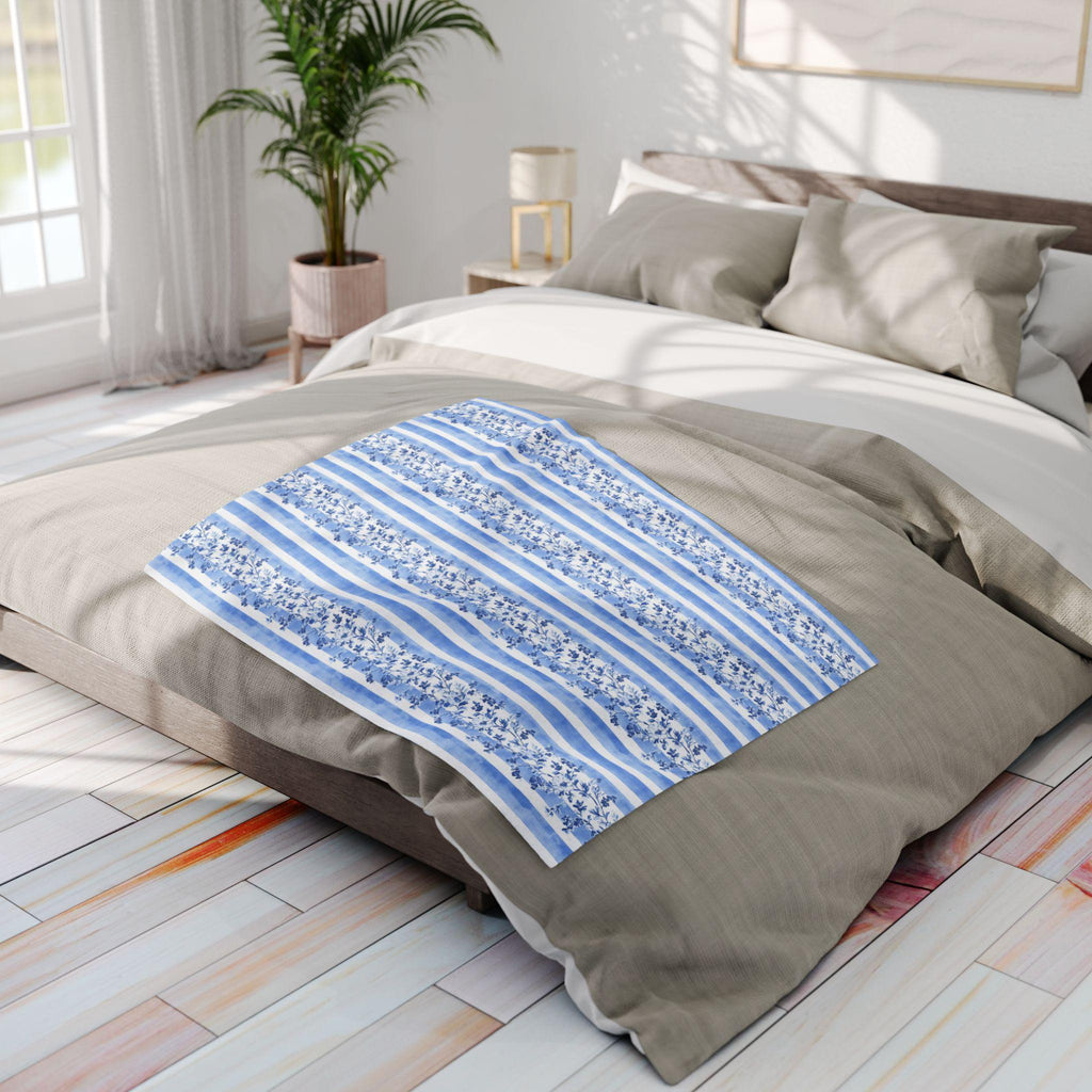 Fleece Throw Blanket: Blue and White Stripes (Reversible, Cozy Accent)