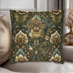 Botanical Damask Throw Pillow Cover: Moody Sage, Teal and Cream Floral