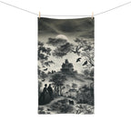 Halloween Toile Hand Towel: Haunted House, Crows and Black Cat in Monochrome