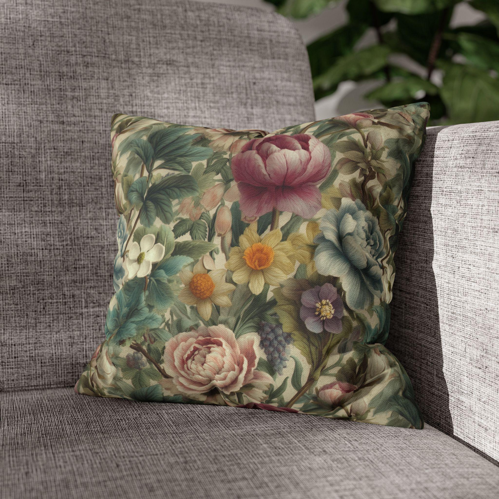 Spring Pastel Watercolor Pillow Cover: Romantic Floral Garden Pink, Blue and Sage