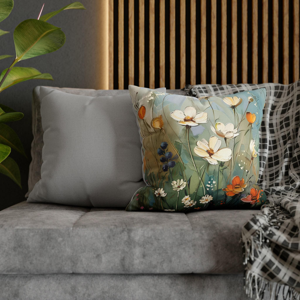 Wildflower Meadow Pillow Cover: Vintage Oil Painting Style