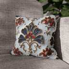 Baroque Floral Pillow Cover: Navy Blue, Gold & Red Accent