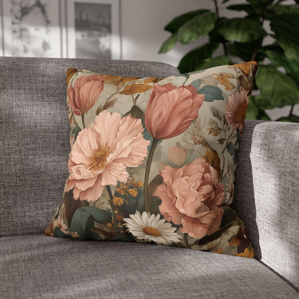 William Morris Inspired Botanical Pillow Cover: Dusty Rose, Sage, Ochre Autumn Accent