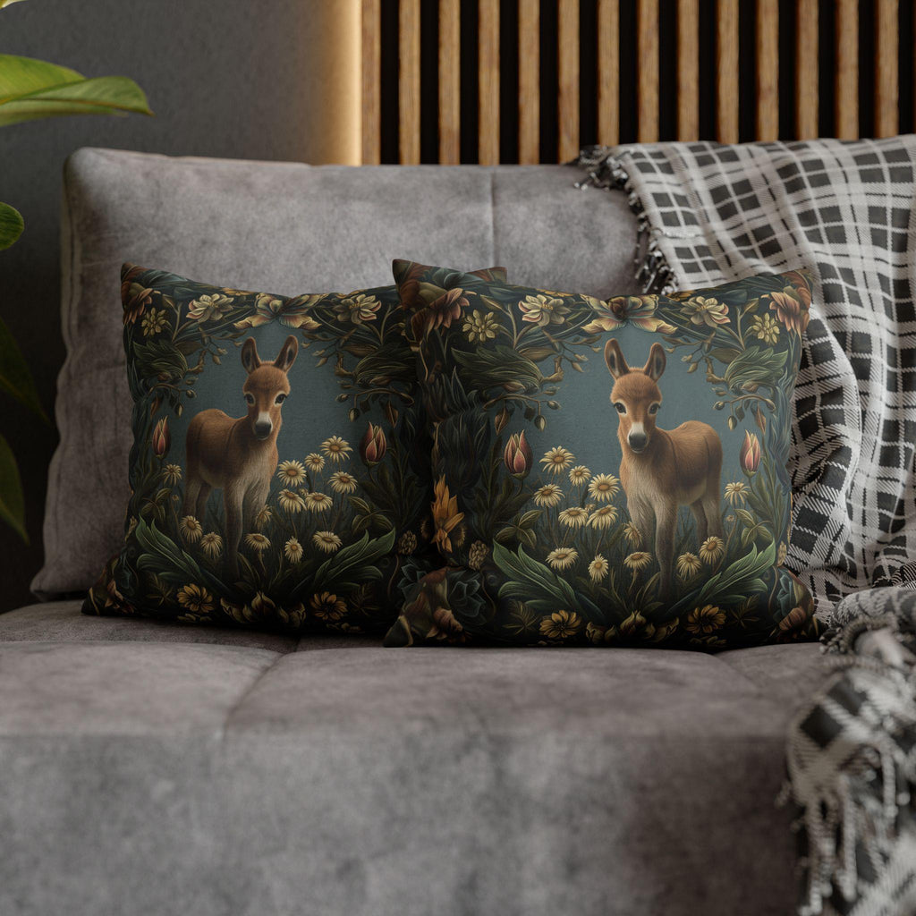 Donkey Pillow Cover:  William Morris Inspired Botanical Daisies Meadow