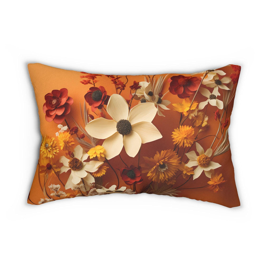Autumn Wildflower Lumbar Throw Pillow - Rusty Orange Floral Decorative Cushion for Fall Home Decor