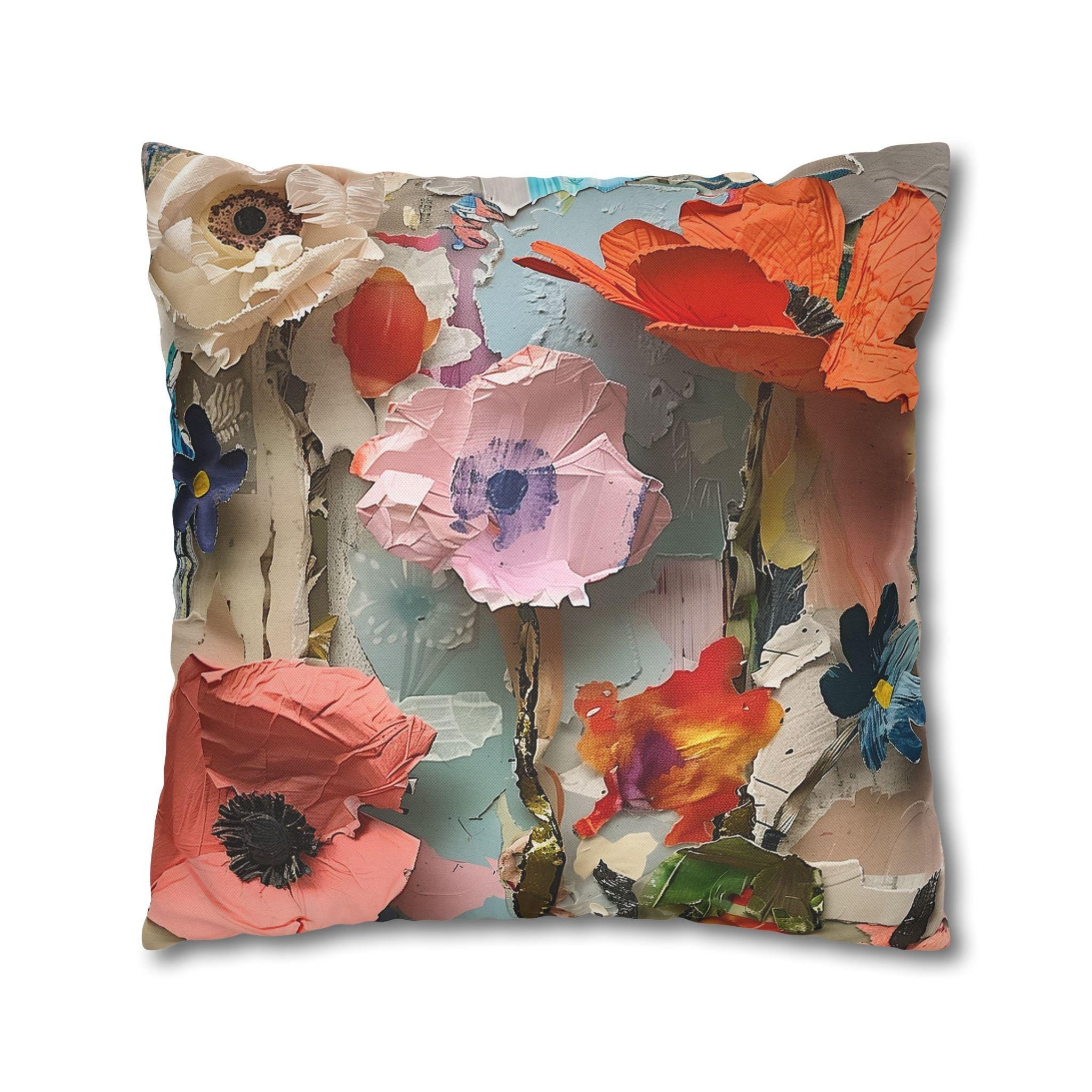 Floral Pillow Cover: Paper Collage Art Inspired Design