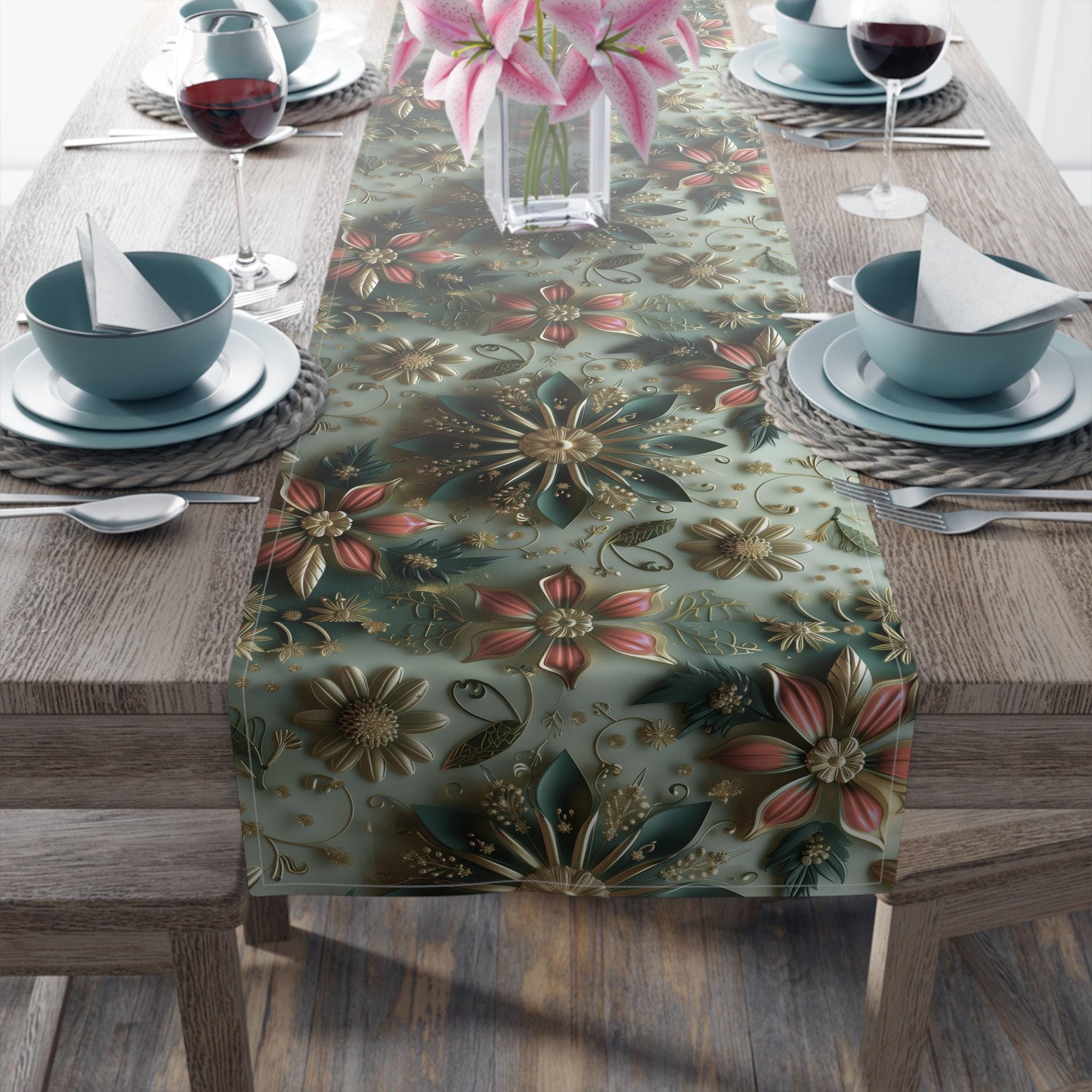Elegant Christmas Table Runner: Snowflake & Poinsettia Holiday Decor