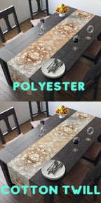 Elegant Damask Floral Table Runner: Ivory-Beige-Caramel Gradient, Luxury Home Decor Accent