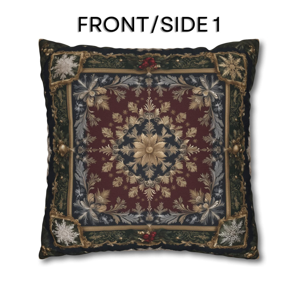 Baroque Christmas Pillow Cover: Burgundy Gold Navy Ornate Winter Damask, Traditional Holiday Decor