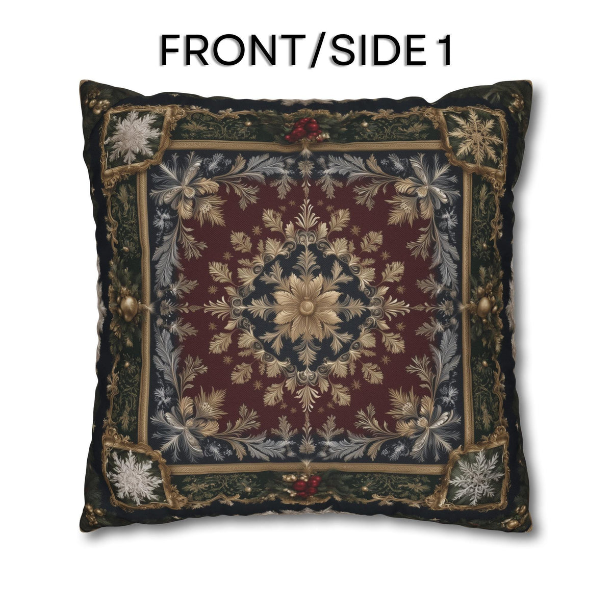 Baroque Christmas Pillow Cover: Burgundy Gold Navy Ornate Winter Damask, Traditional Holiday Decor