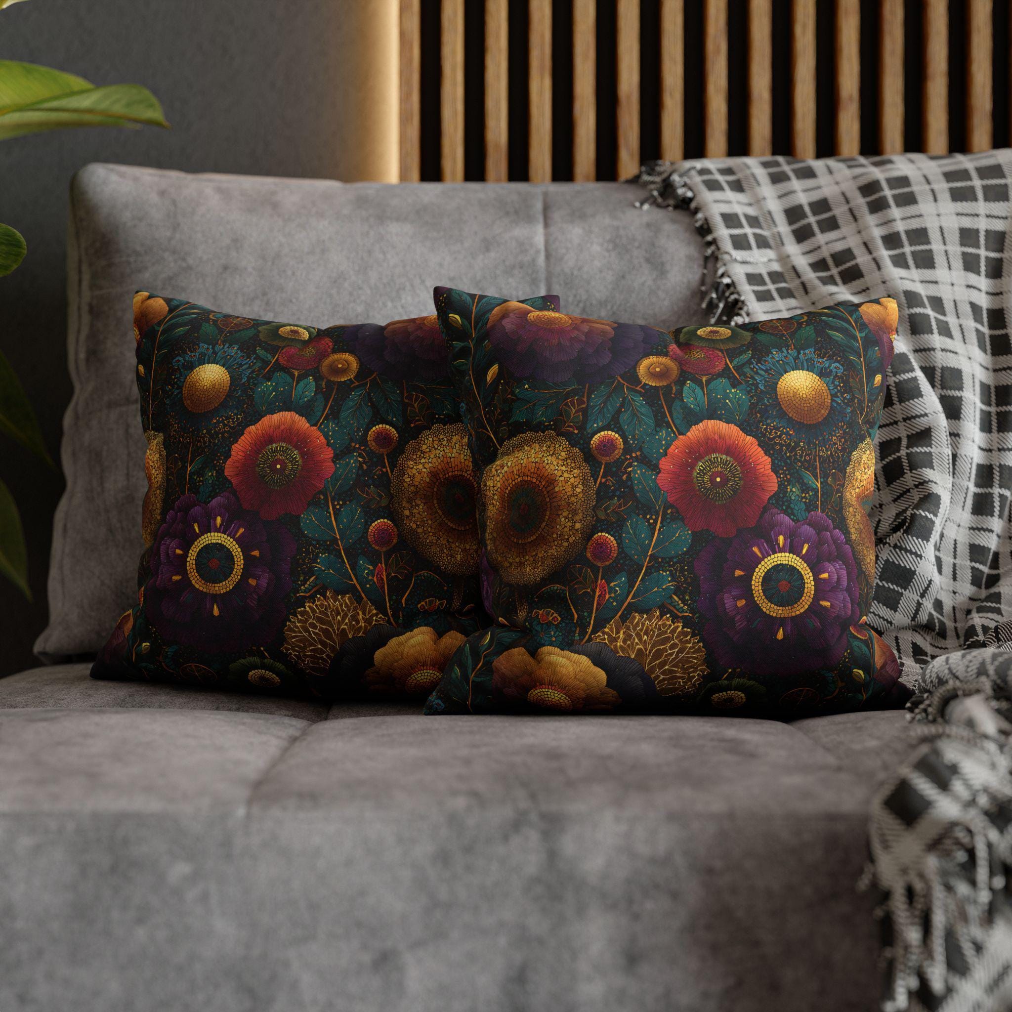 Klimt Botanical Pillow Cover: Jewel Tone Art Nouveau Home Decor