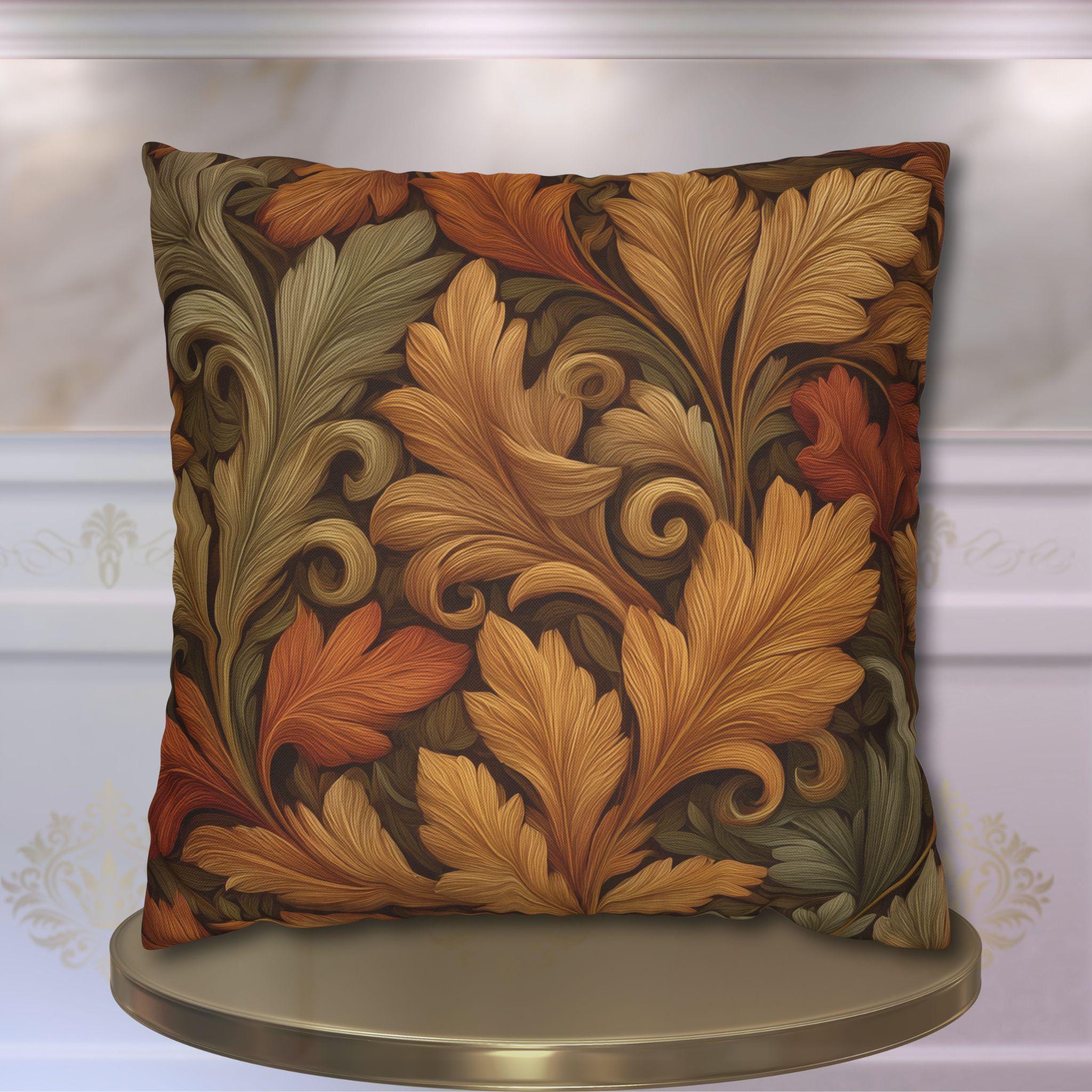 Vintage-Inspired William Morris Fall Leaf Pillow Cover: Autumn Harvest Tapestry Accent for Home Decor