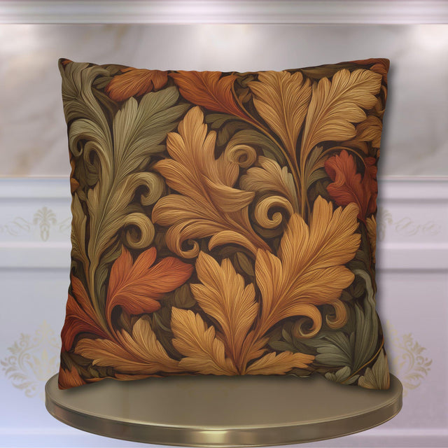 Vintage-Inspired William Morris Fall Leaf Pillow Cover: Autumn Harvest Tapestry Accent for Home Decor