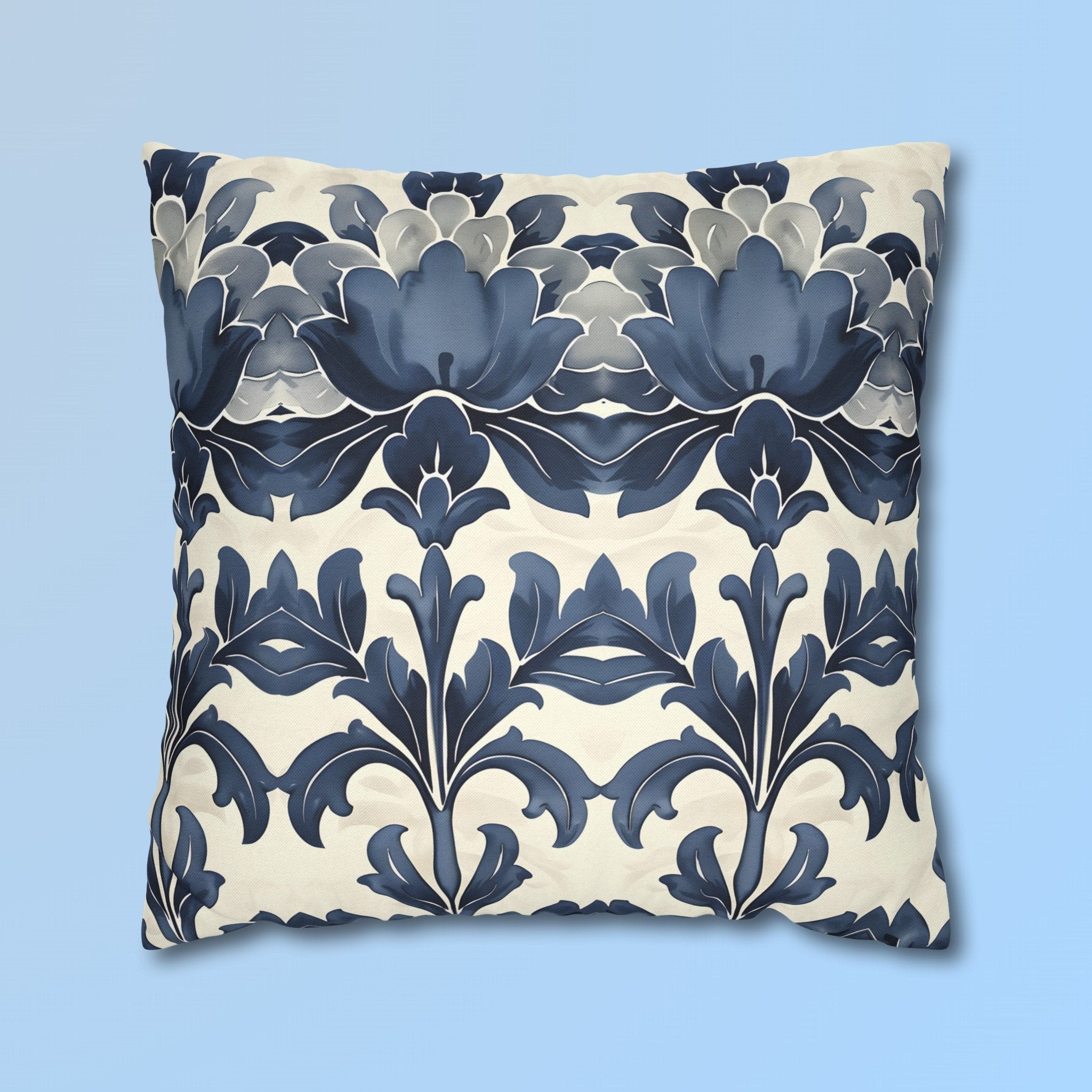 Blue Floral Throw Pillow Cover: French Country Farmhouse Decor