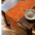 Halloween Chinoiserie Table Runner: Bright Orange with Bats and Blossoms  Decor