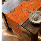 Halloween Chinoiserie Table Runner: Bright Orange with Bats and Blossoms  Decor