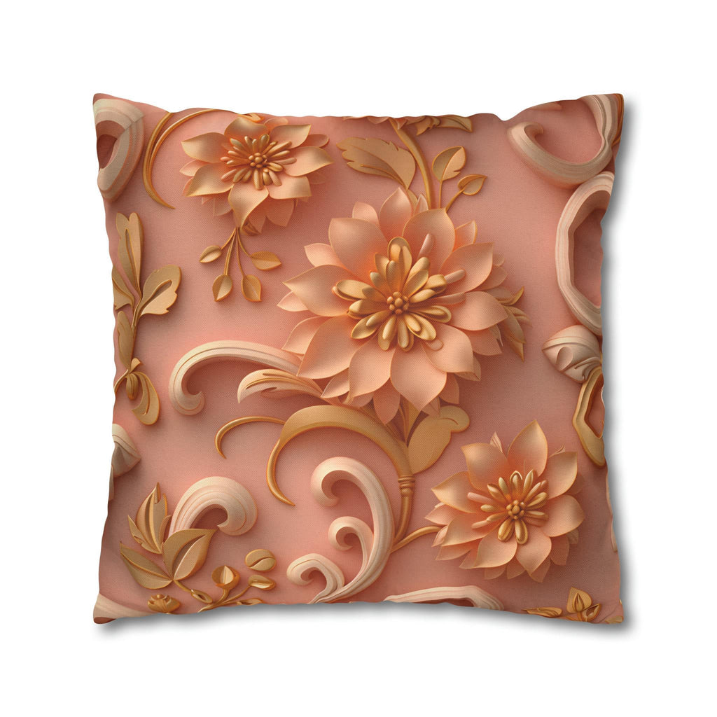Peach Floral Rococo Pillow Cover: Gold Botanical Accent, Luxury Home Decor