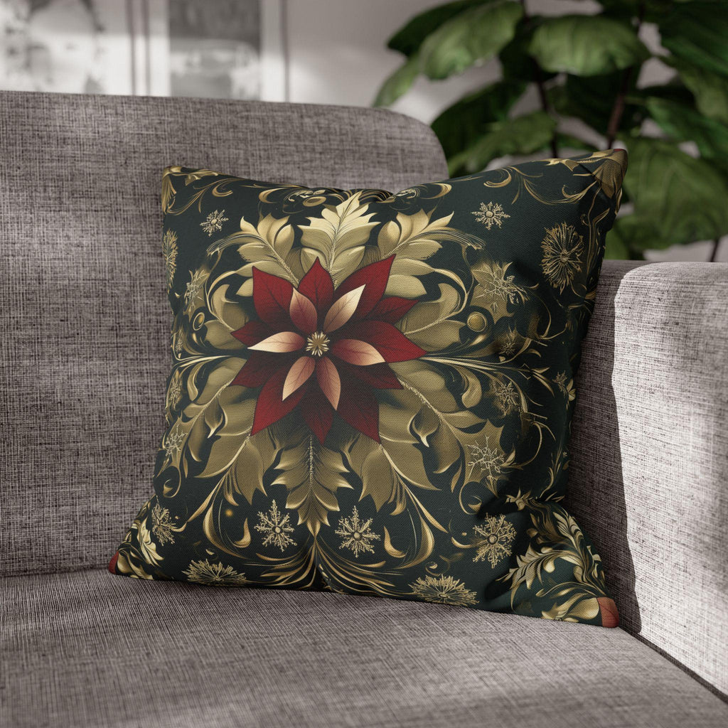 Poinsettia Pillowcase: Festive Holiday Floral, Red and Gold Winter Accent