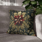Poinsettia Pillowcase: Festive Holiday Floral, Red and Gold Winter Accent