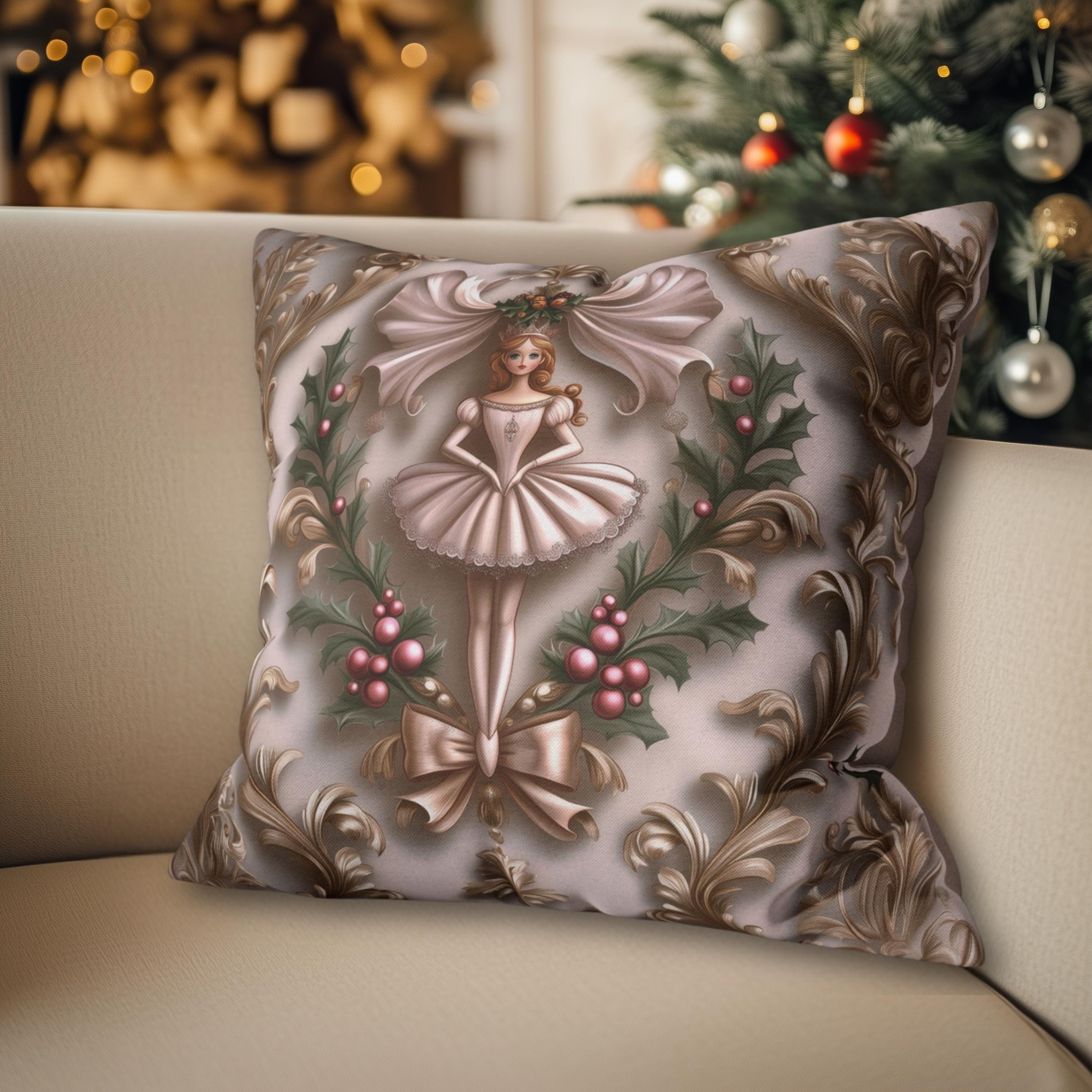 William Morris Inspired Pillow Cover: Nutcracker Ballerina Christmas Decor Vintage Style Holiday Home