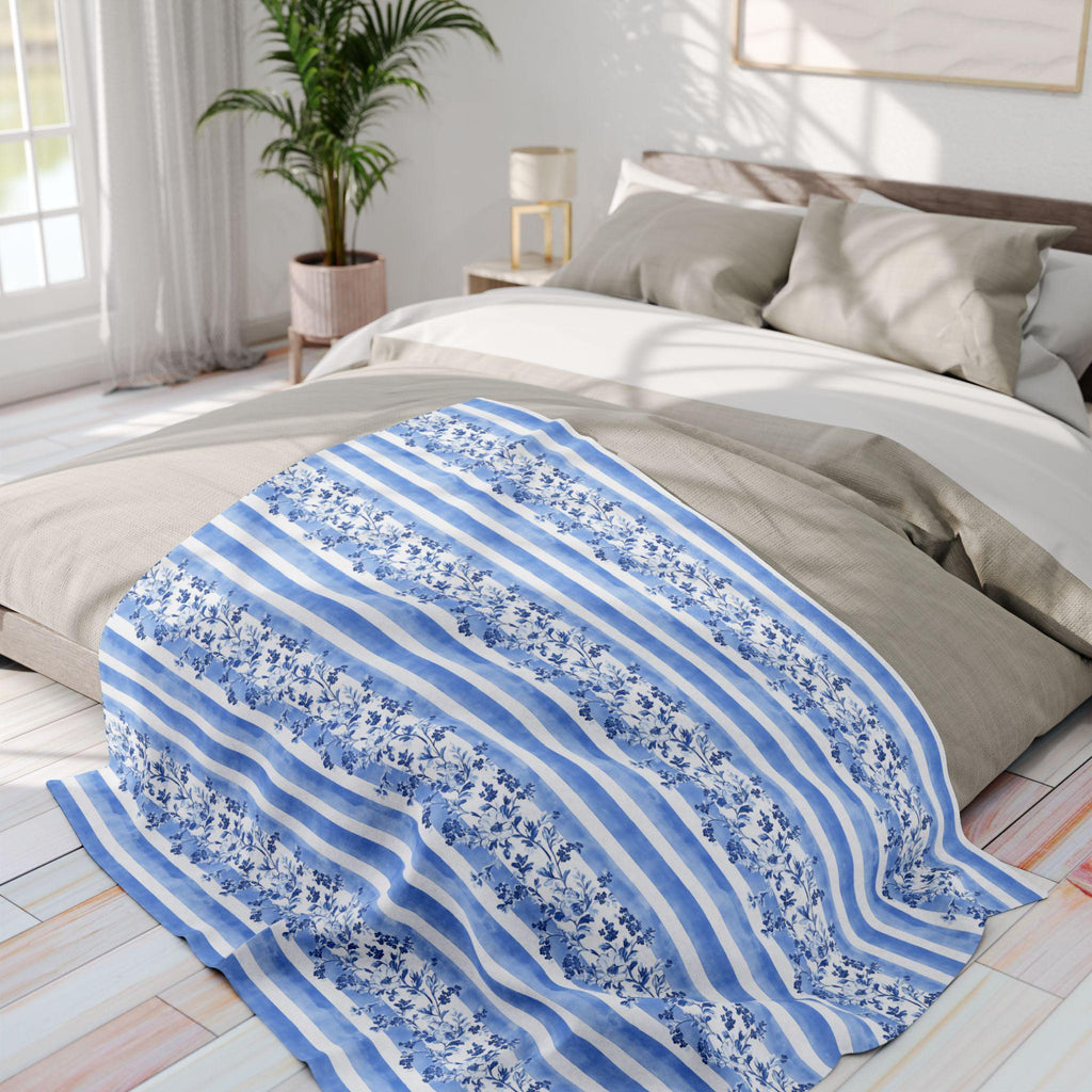 Fleece Throw Blanket: Blue and White Stripes (Reversible, Cozy Accent)
