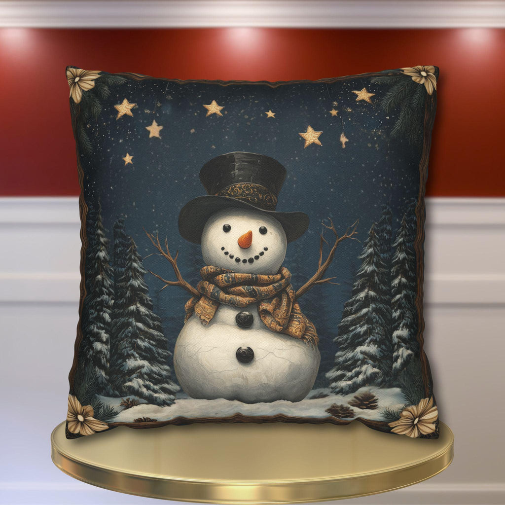William Morris Inspired Winter Snowman Pillowcase: Festive Christmas Throw Pillow Cover for Holiday Decor