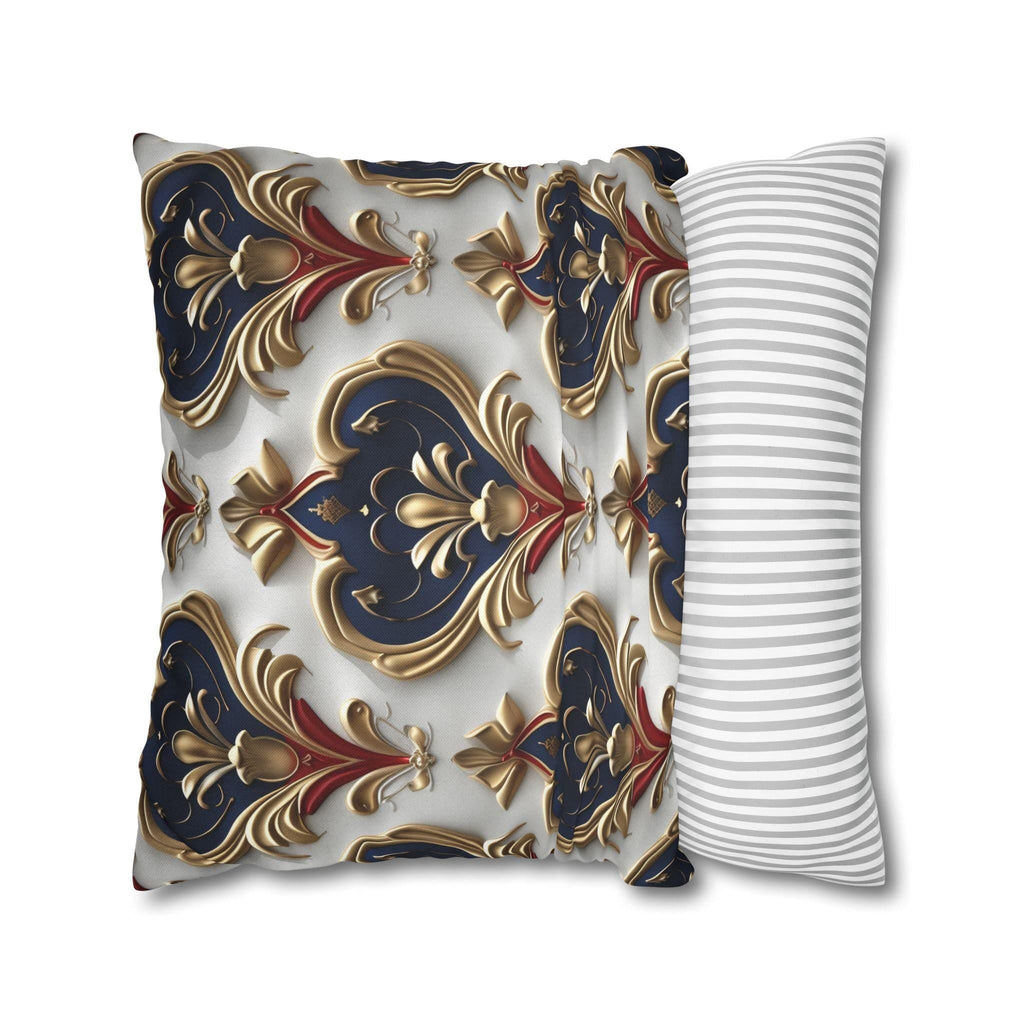 Baroque Pillow Cover: Navy, Gold & Red Fleur-de-Lis Design