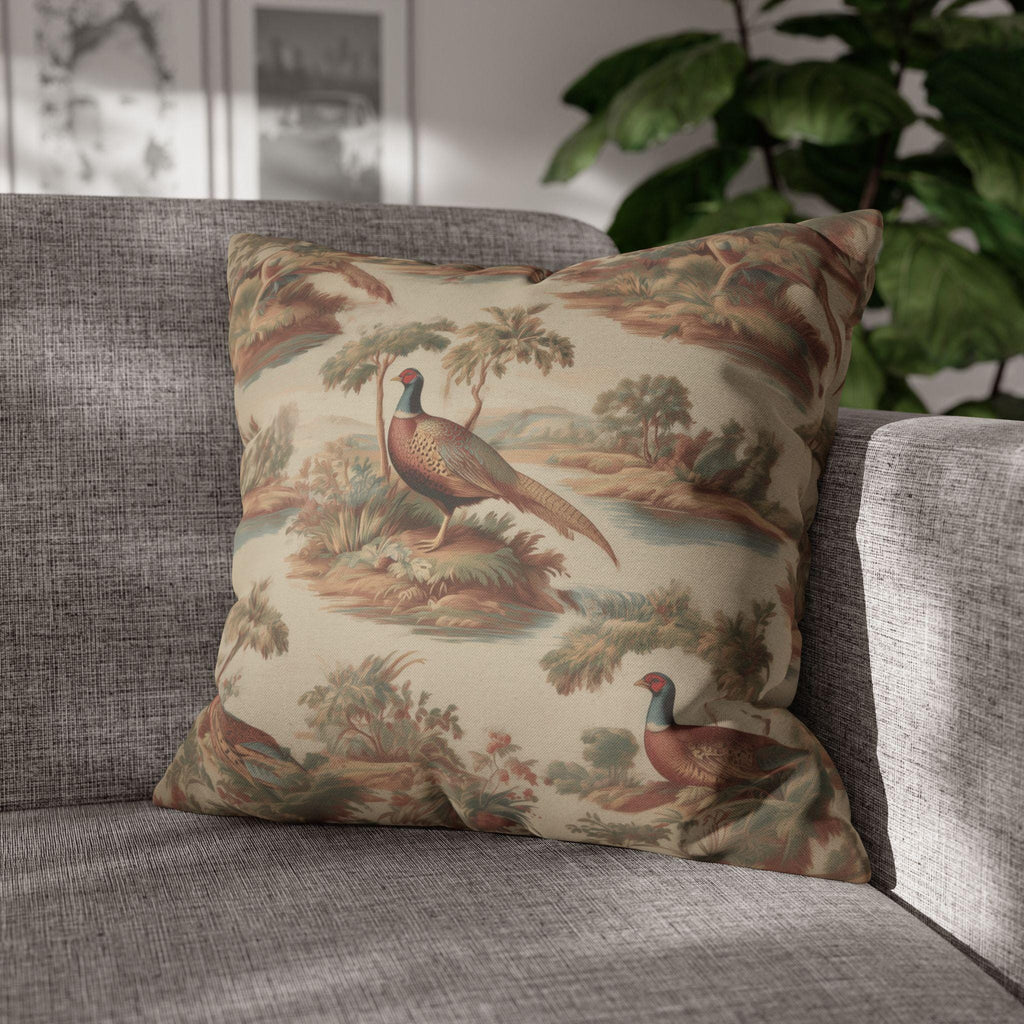 French Toile Pheasant Pillow Cover: Vintage Style Country Bird Scene