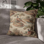 French Toile Pheasant Pillow Cover: Vintage Style Country Bird Scene