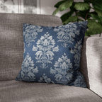 Steel Blue Damask Pillow Cover: Elegant Floral Cushion