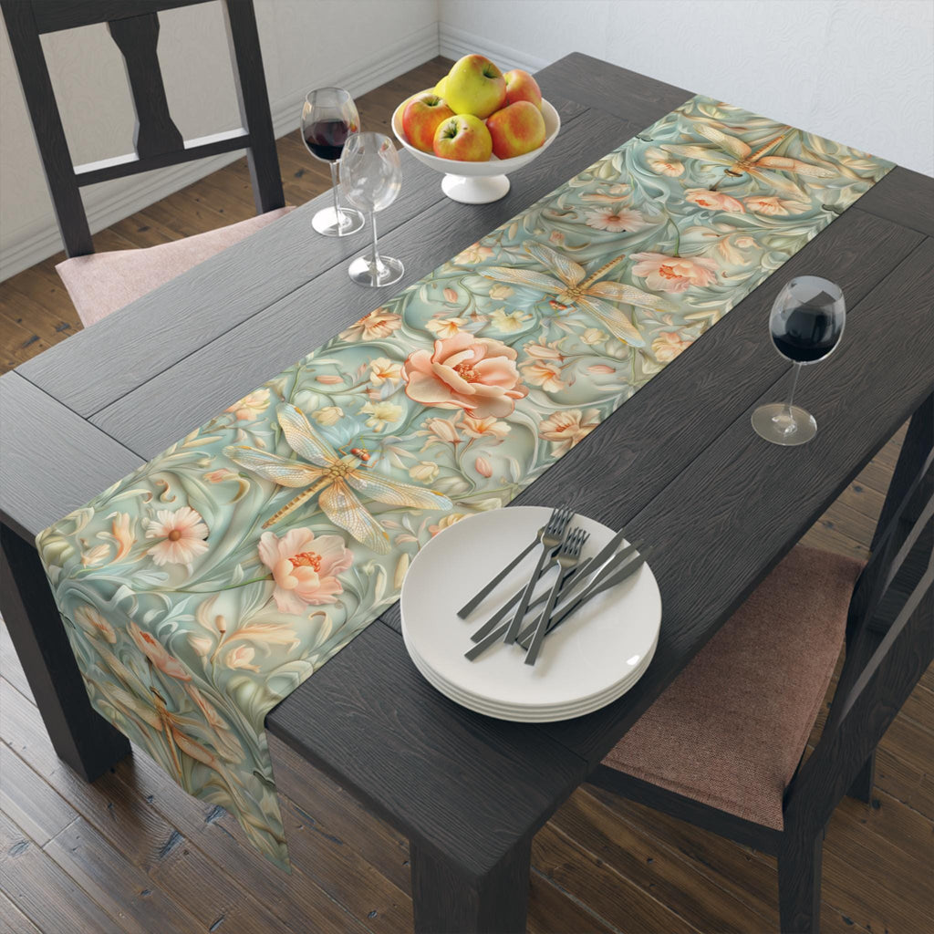 William Morris Dragonfly Table Runner: Floral Nature Design