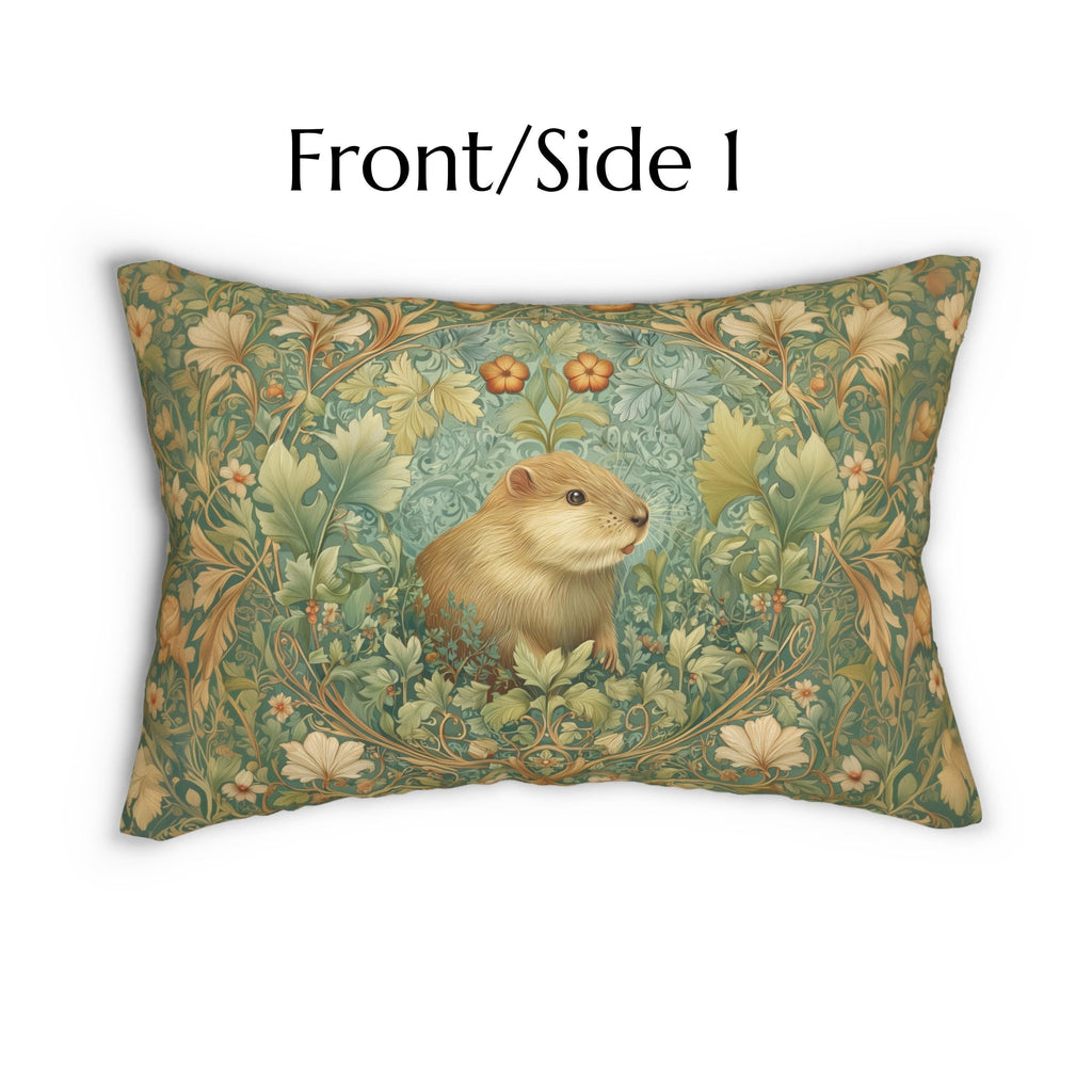 Beaver Lumbar Pillow: William Morris Inspired Woodland Nature Cushion