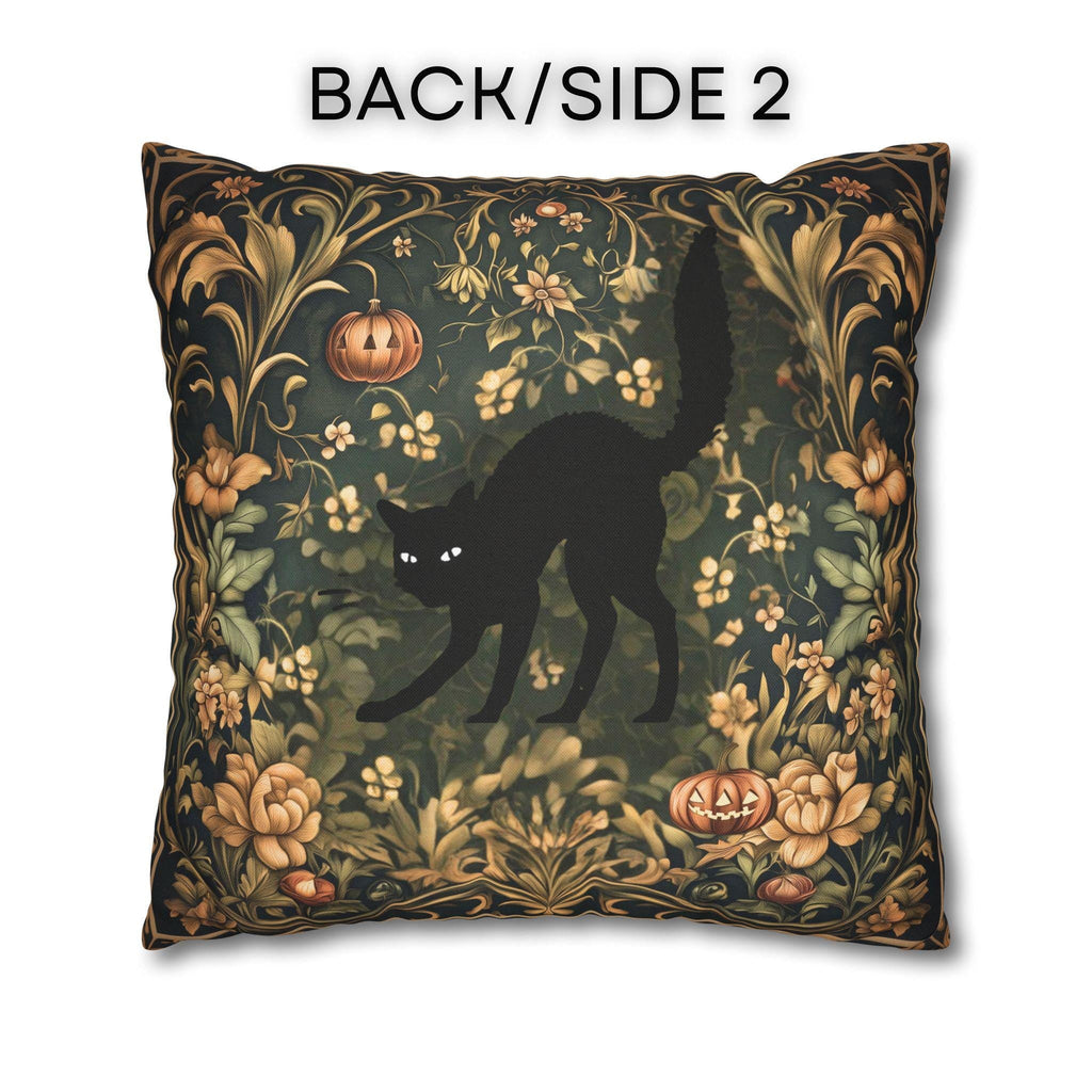 William Morris Inspired Fall Pillow Cover: Black Cat Halloween Botanical Decor