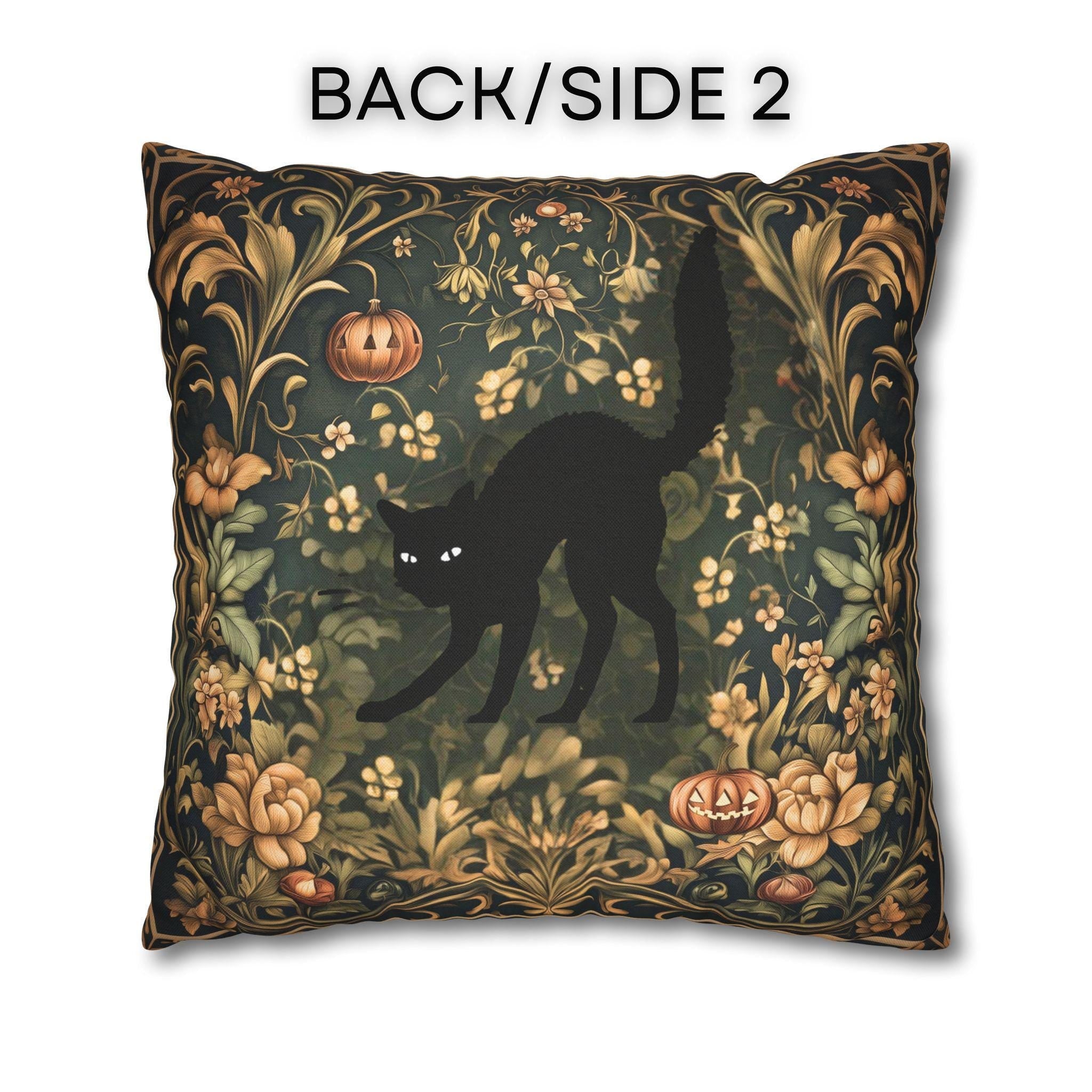 William Morris Inspired Fall Pillow Cover: Black Cat Halloween Botanical Decor