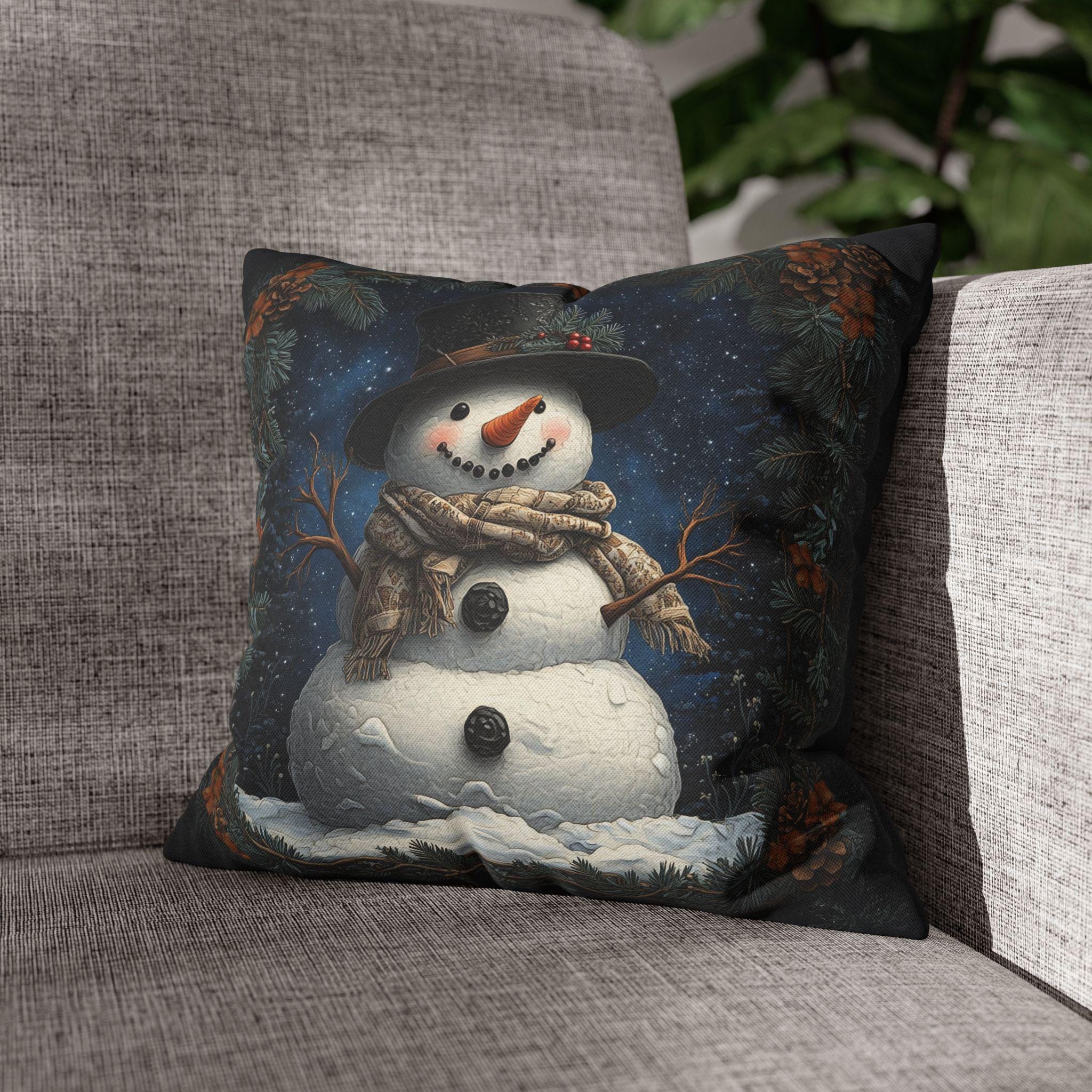 William Morris Inspired Snowman Pillow Cover, Festive Winter Decor, Unique Christmas Cushion Cover