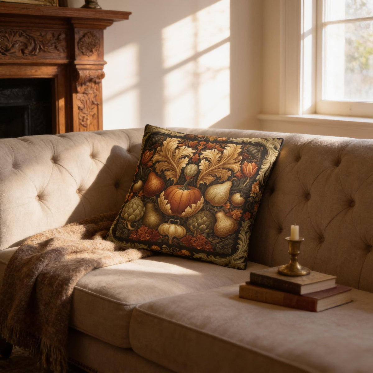 William Morris Inspired Pillow Cover: Vintage Style Autumn Harvest Tapestry